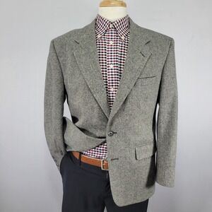 John Alexander Mens Tweed Sport Coat Blazer Two Button Gray Herringbone Wool 40S